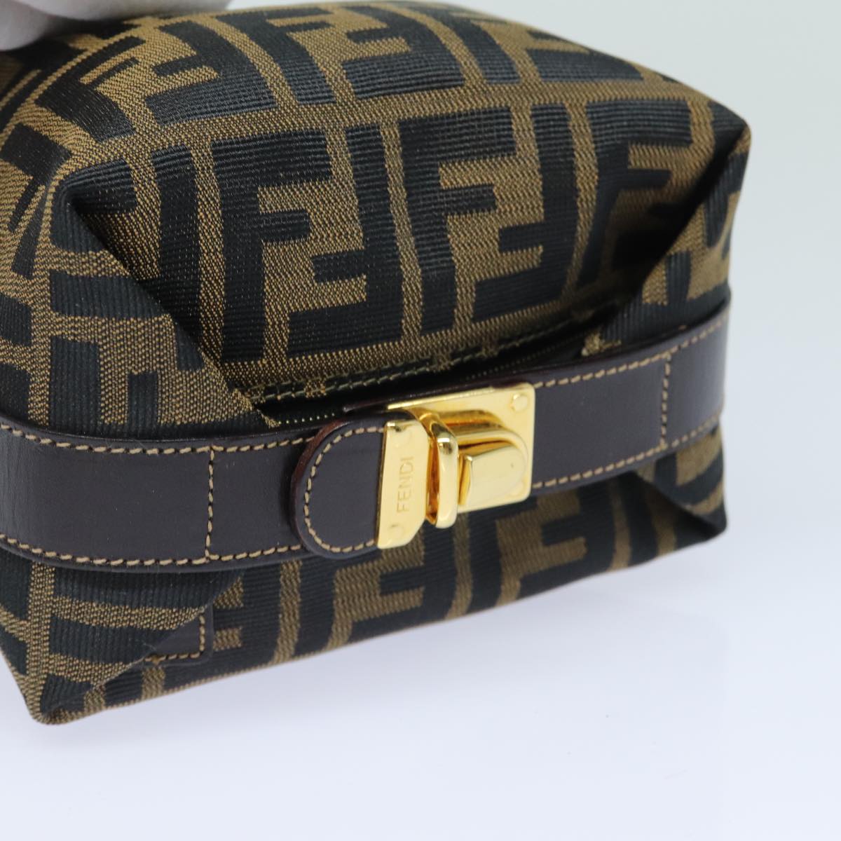 FENDI Zucca Canvas Vanity Hand Bag Brown Black 79848