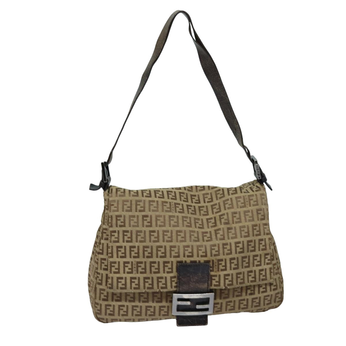 FENDI Zucchino Canvas Mamma Baguette Shoulder Bag Brown 79849