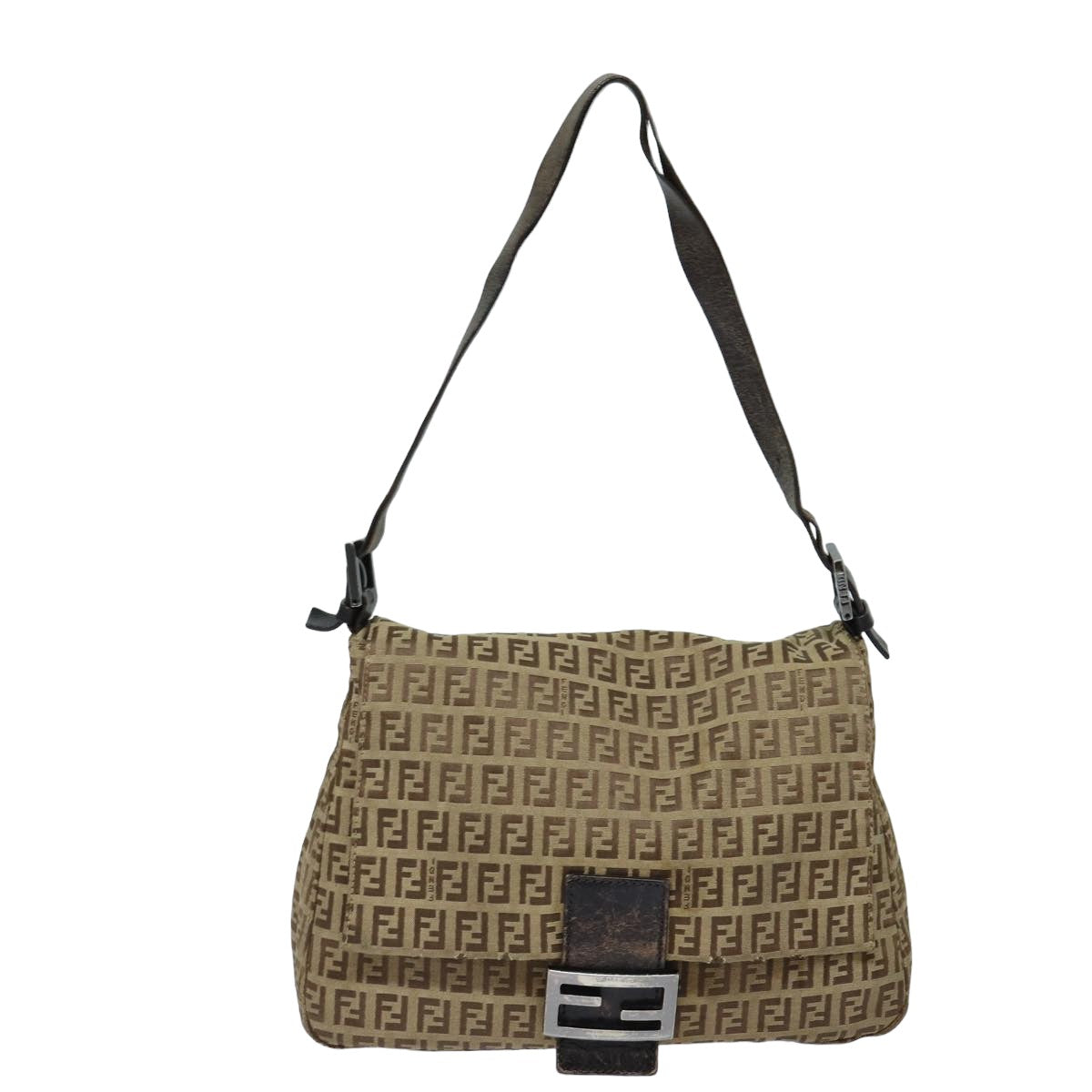 FENDI Zucchino Canvas Mamma Baguette Shoulder Bag Brown 79849