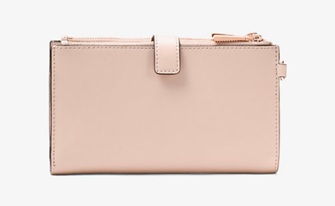 MICHAEL KORS Adele Embellished Leather Wallet/ Phone/ Wristlet Blush Pink