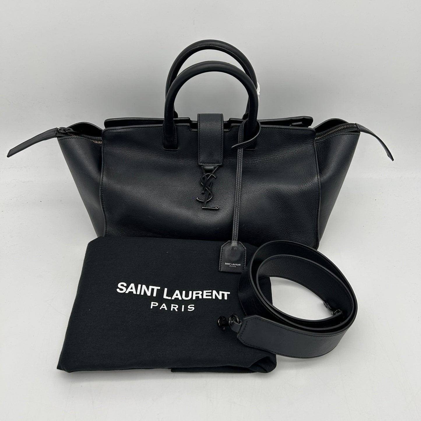 Saint Laurent Downtown Cabas Black Leather Tote Bag