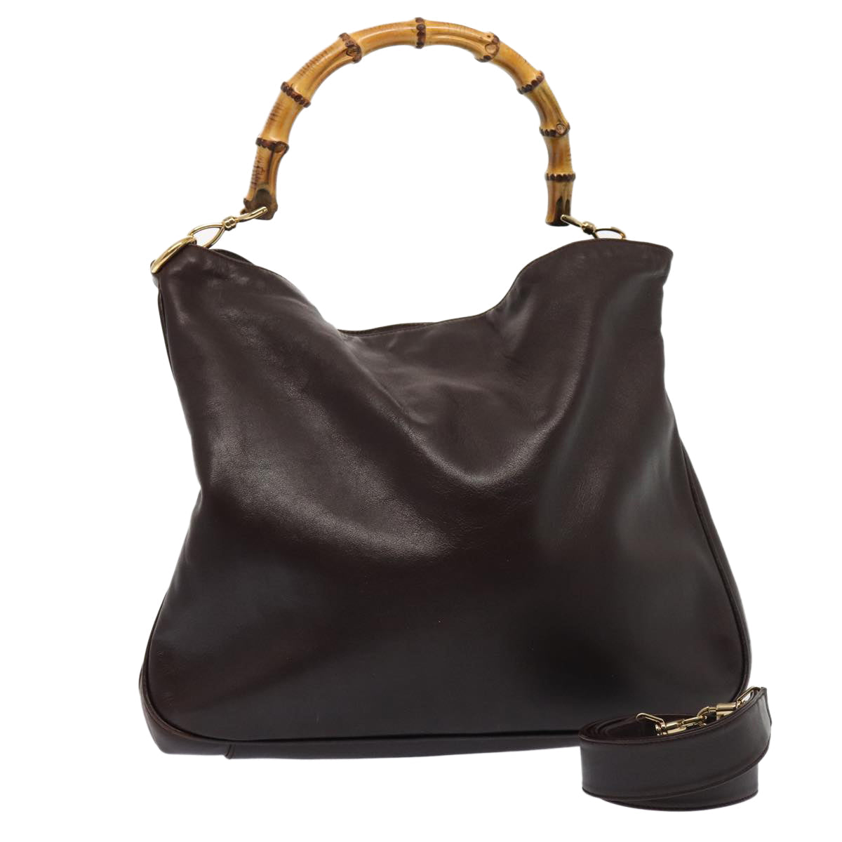 GUCCI Bamboo Shoulder Bag Leather 2way Brown 001 2123 1577 80117