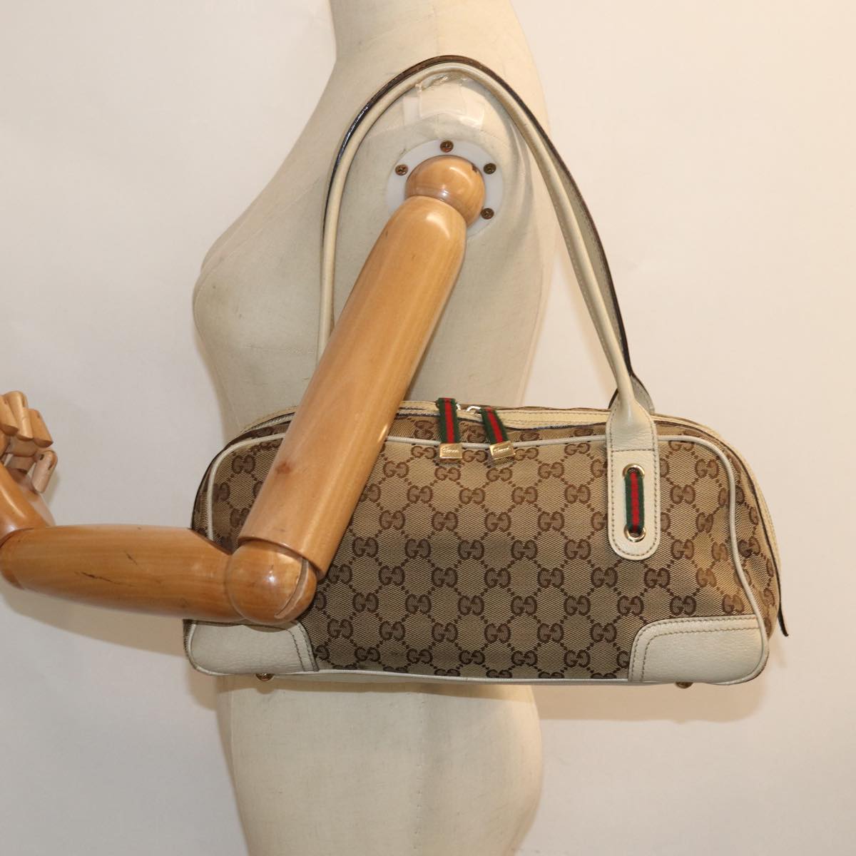 GUCCI GG Canvas Web Sherry Line Shoulder Bag Beige Red Green 161720 80133