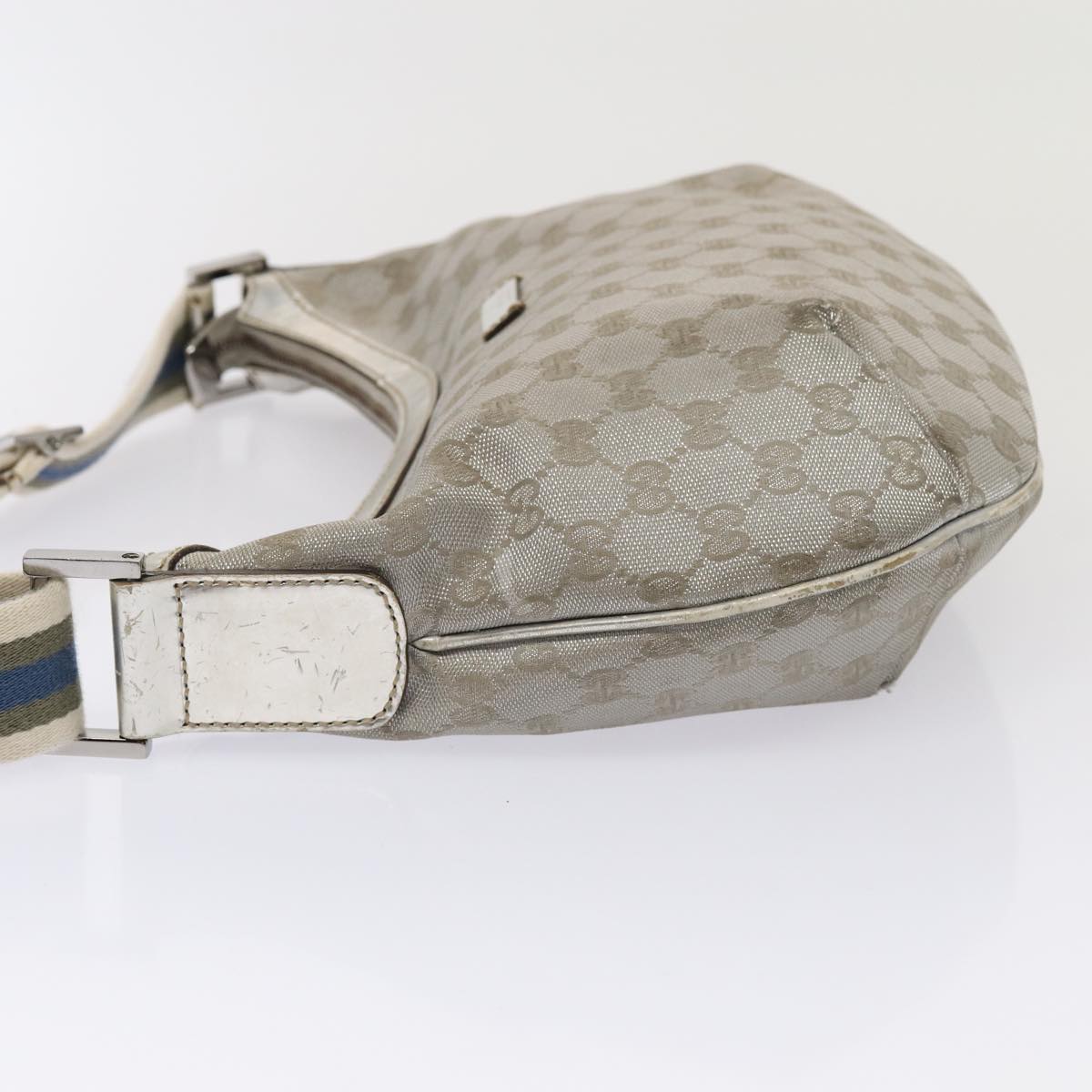 GUCCI GG Canvas Sherry Line Shoulder Bag Silver Gray 181092 80134