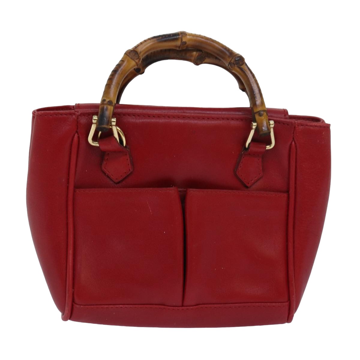GUCCI Bamboo Hand Bag Leather Red 80172