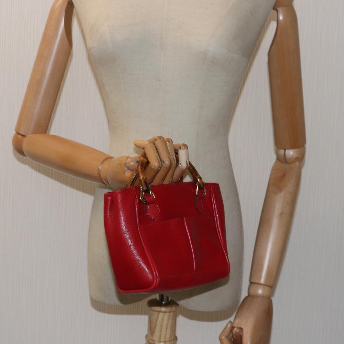 GUCCI Bamboo Hand Bag Leather Red 80172
