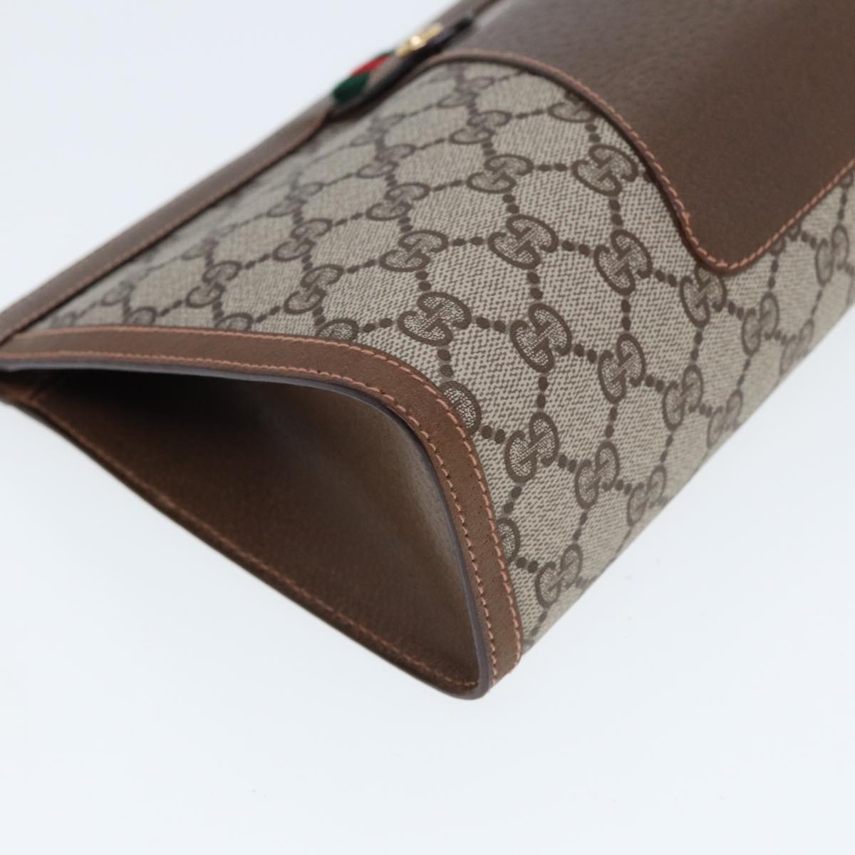 GUCCI GG Canvas Web Sherry Line Clutch Bag PVC Beige Green Red 80235