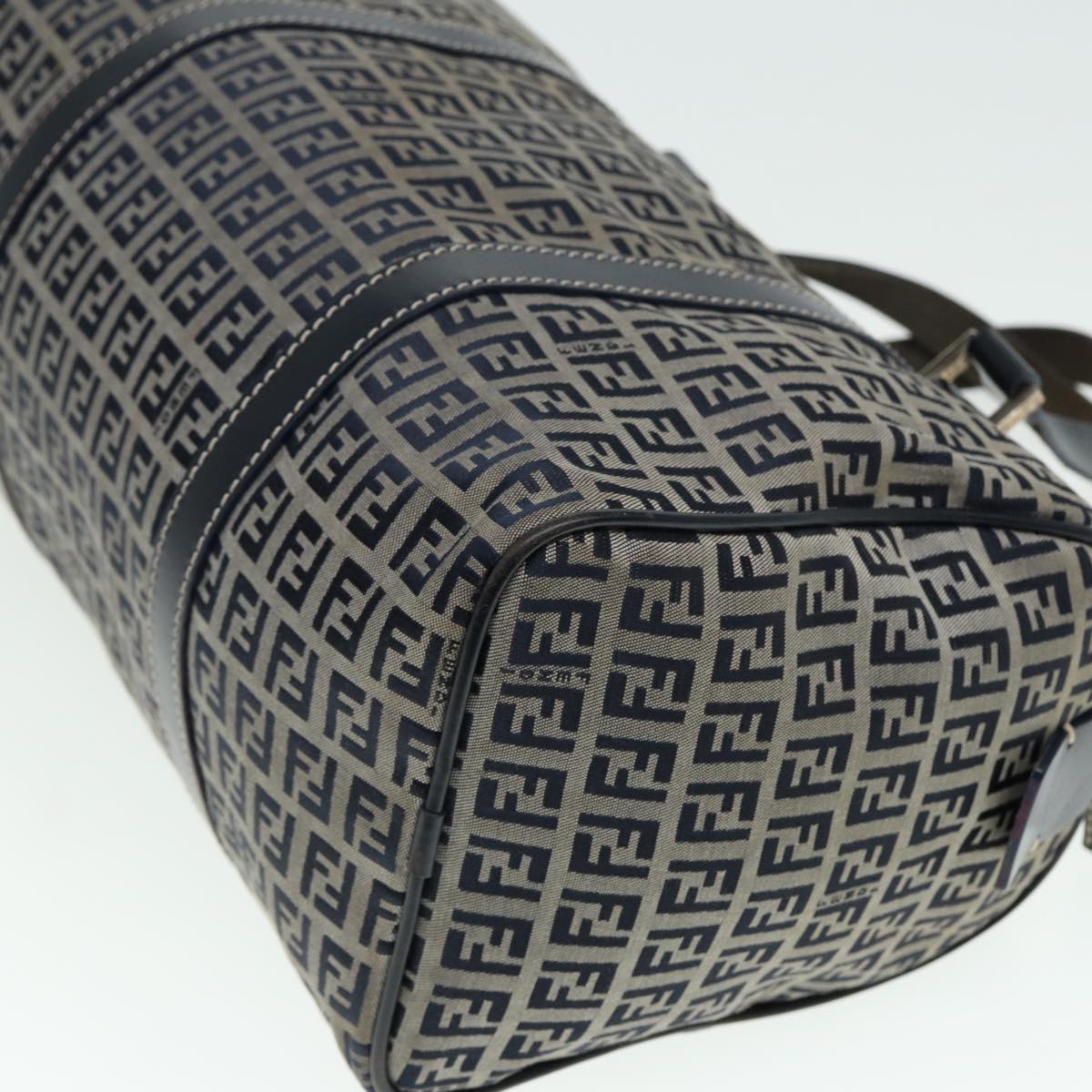 FENDI Zucchino Canvas Boston Bag Navy 80243