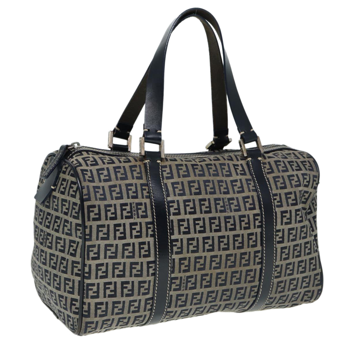 FENDI Zucchino Canvas Boston Bag Navy 80243