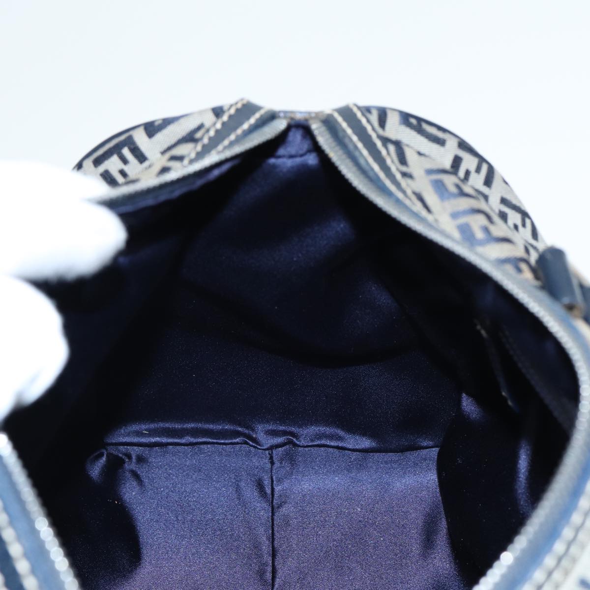 FENDI Zucchino Canvas Boston Bag Navy 80243