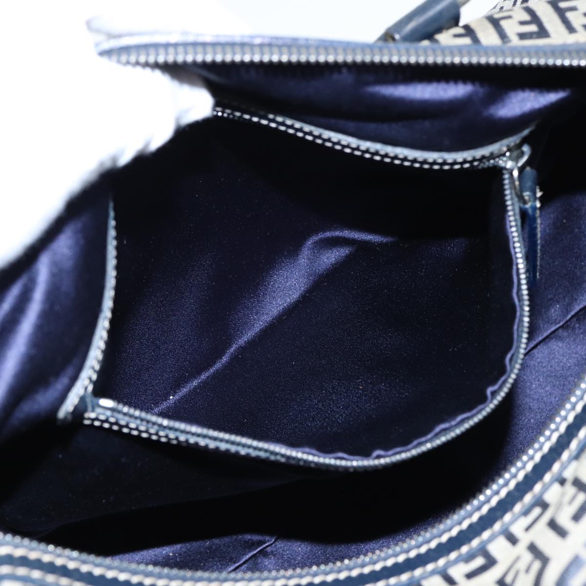 FENDI Zucchino Canvas Boston Bag Navy 80243