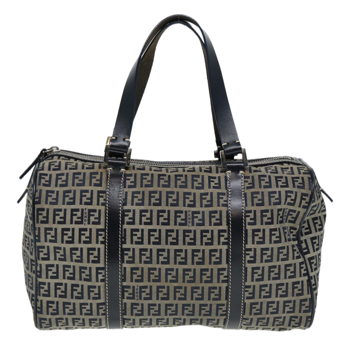 FENDI Zucchino Canvas Boston Bag Navy 80243