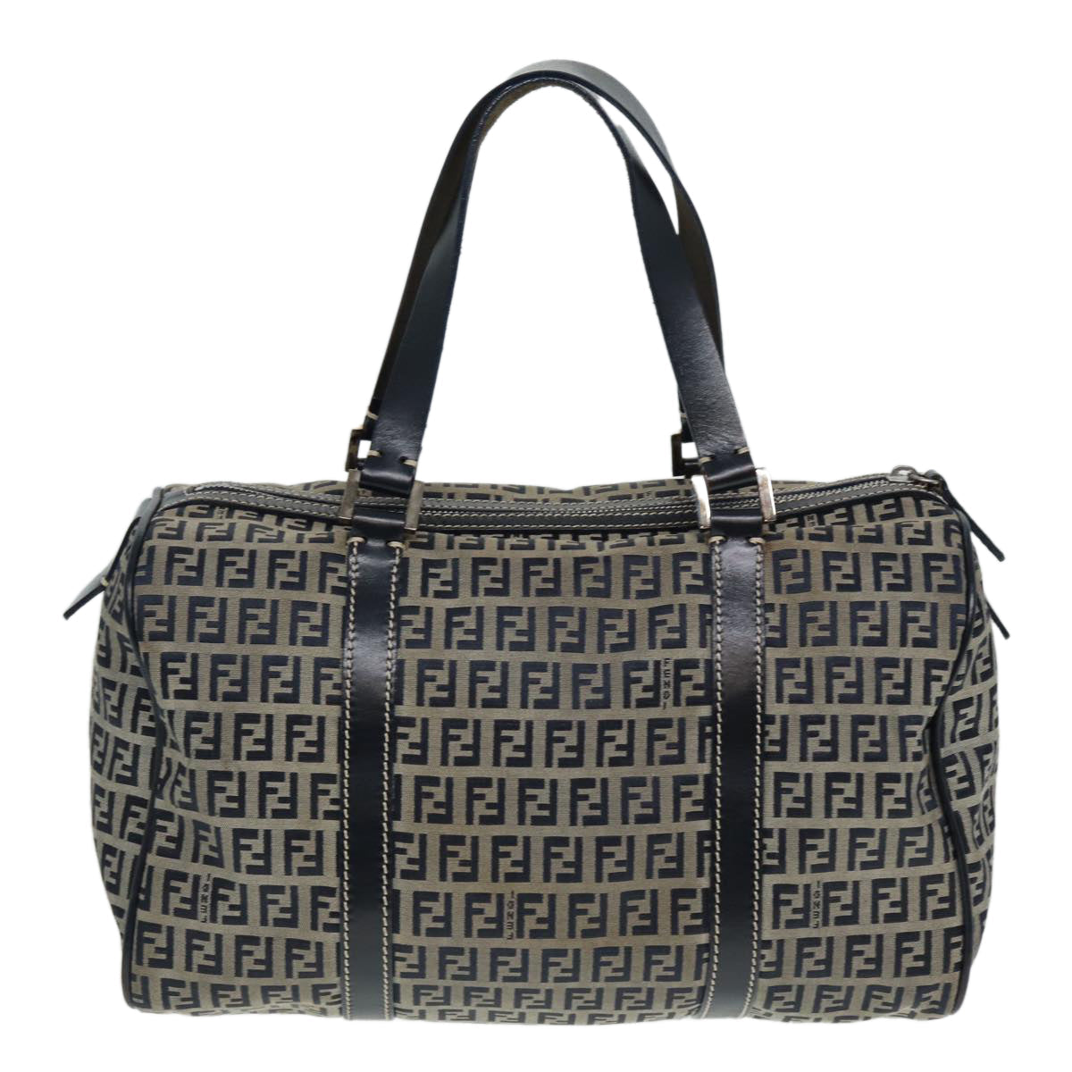 FENDI Zucchino Canvas Boston Bag Navy 80243