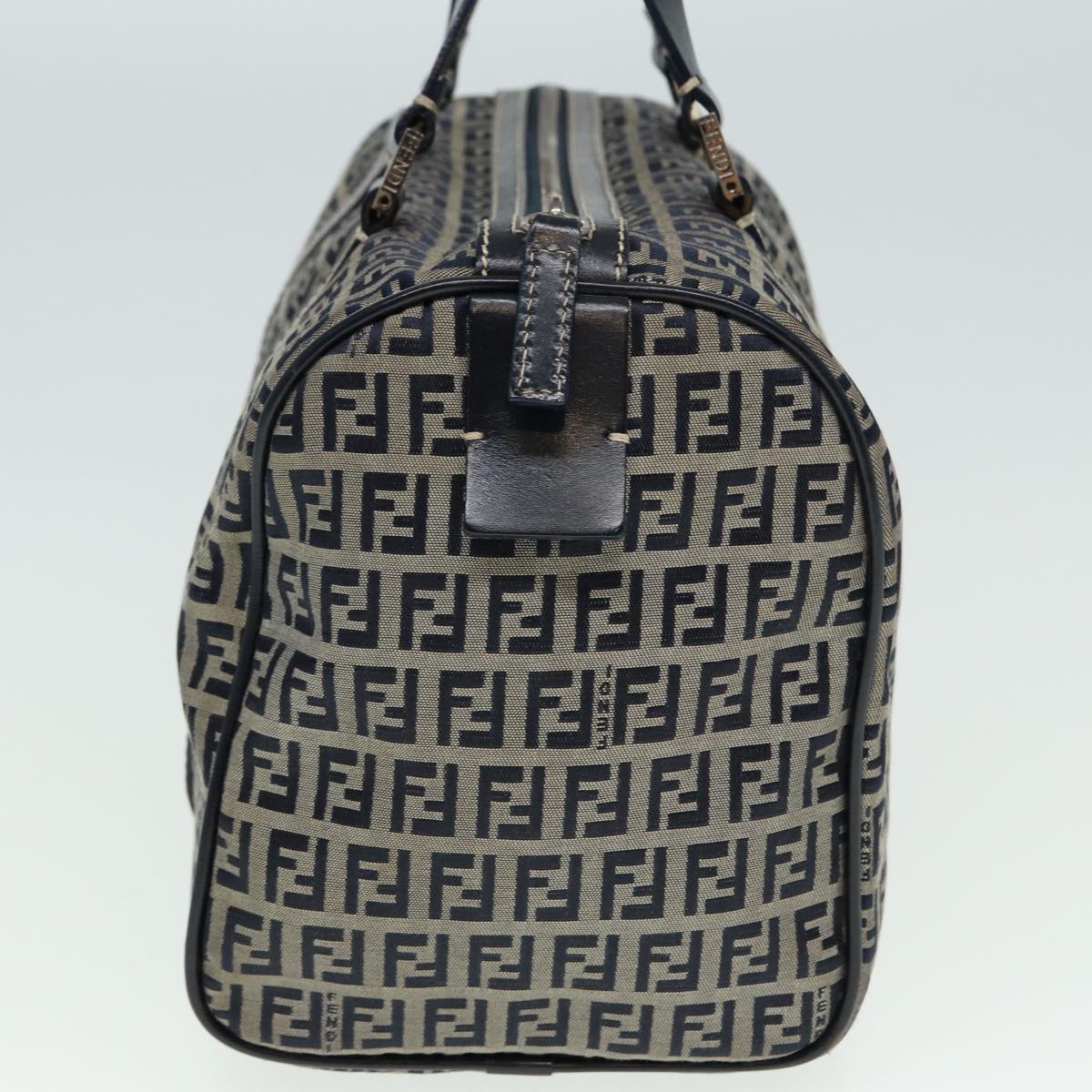 FENDI Zucchino Canvas Boston Bag Navy 80243