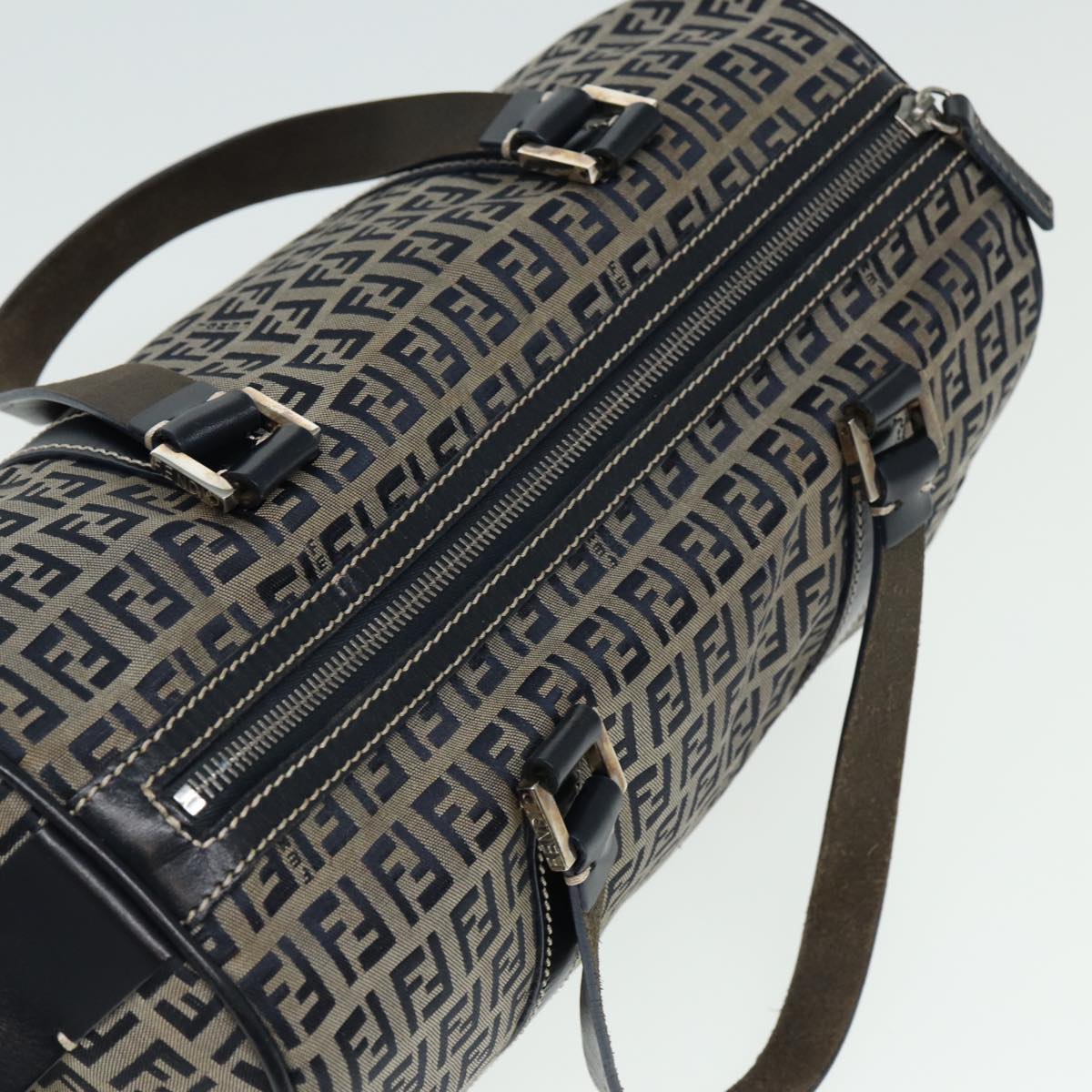 FENDI Zucchino Canvas Boston Bag Navy 80243