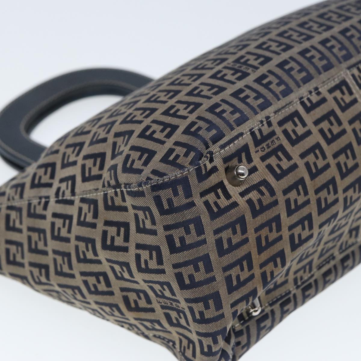 FENDI Zucchino Canvas Hand Bag Navy 80244