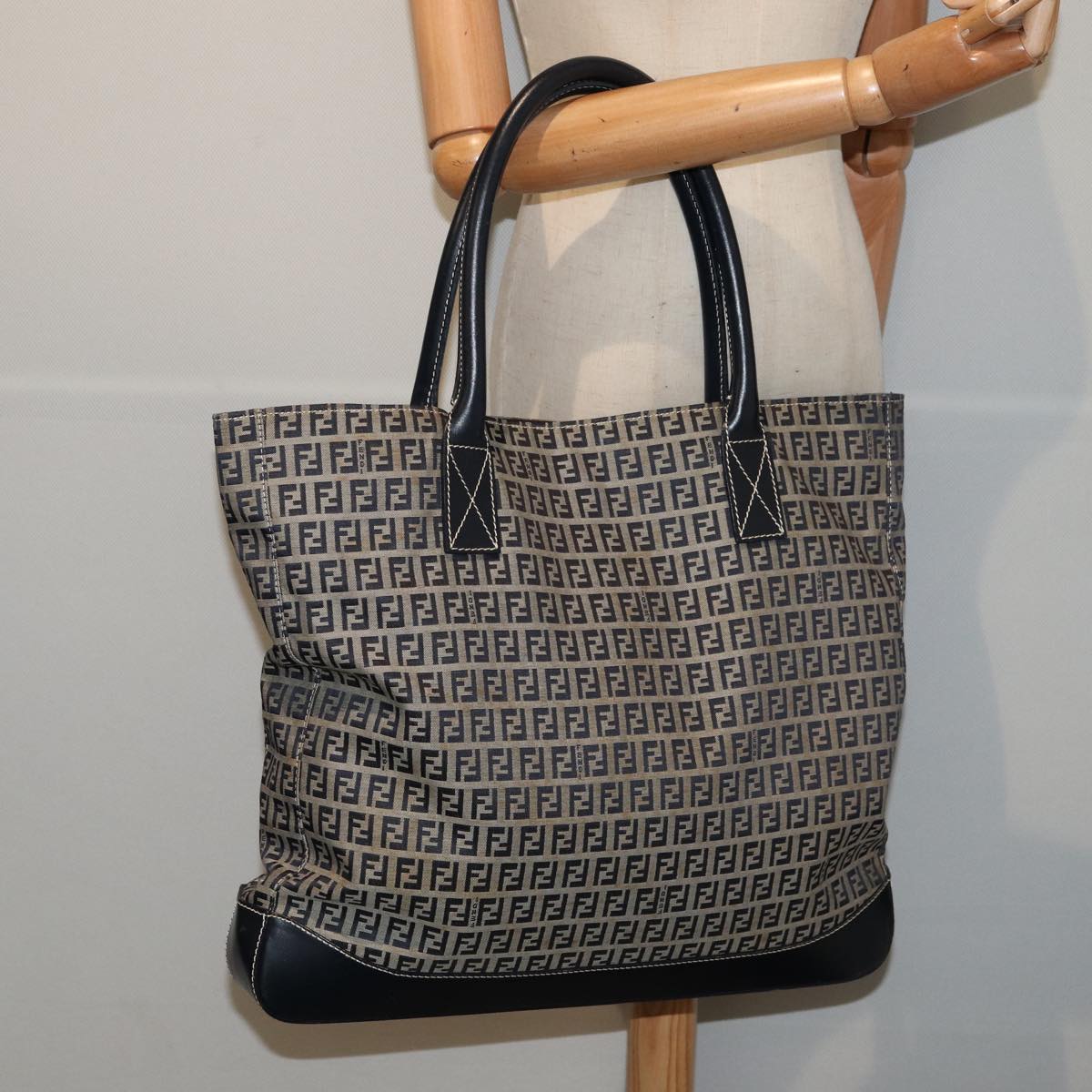 FENDI Zucchino Canvas Tote Bag Navy 80245