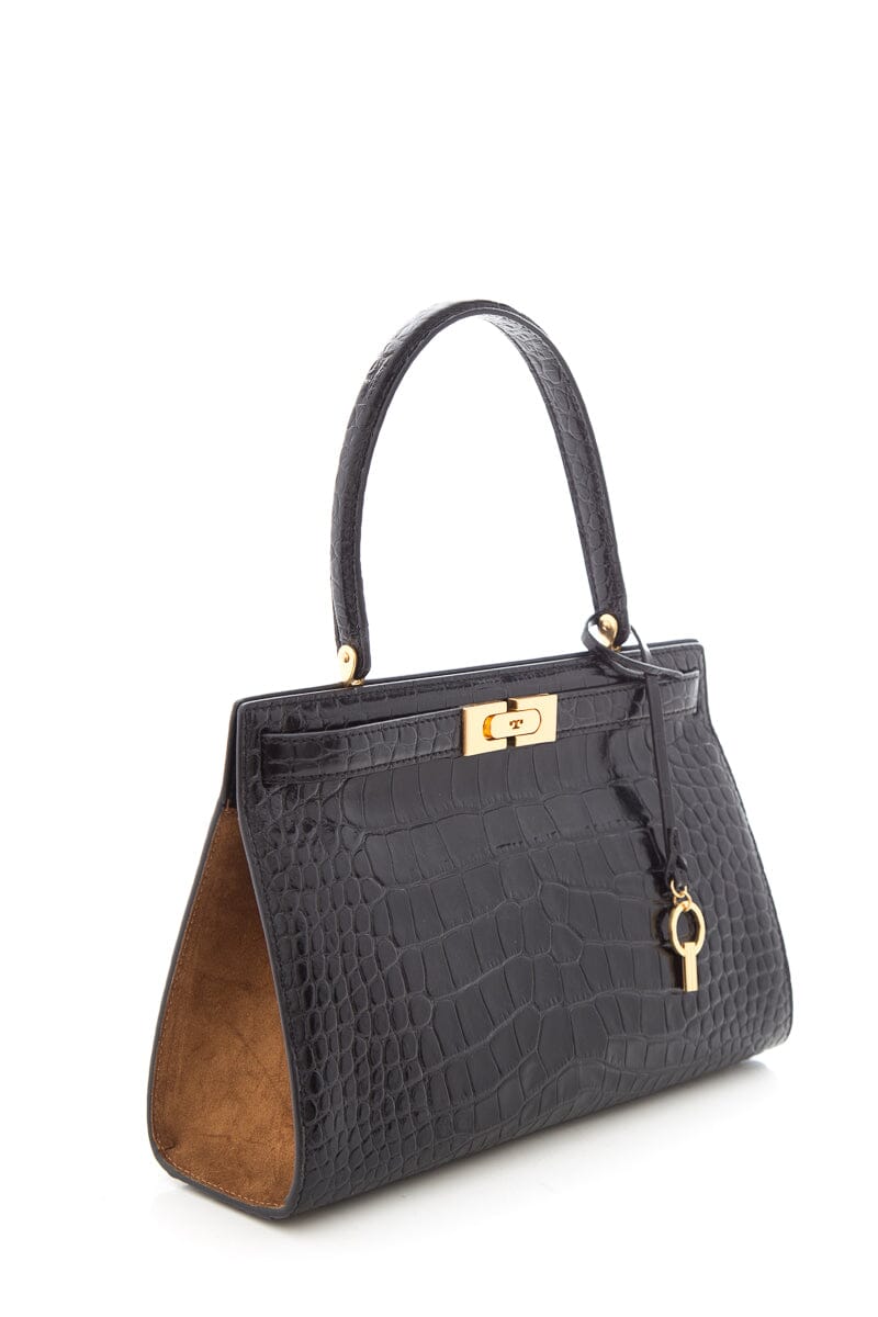 Tory Burch Black Croc Embossed Handbag