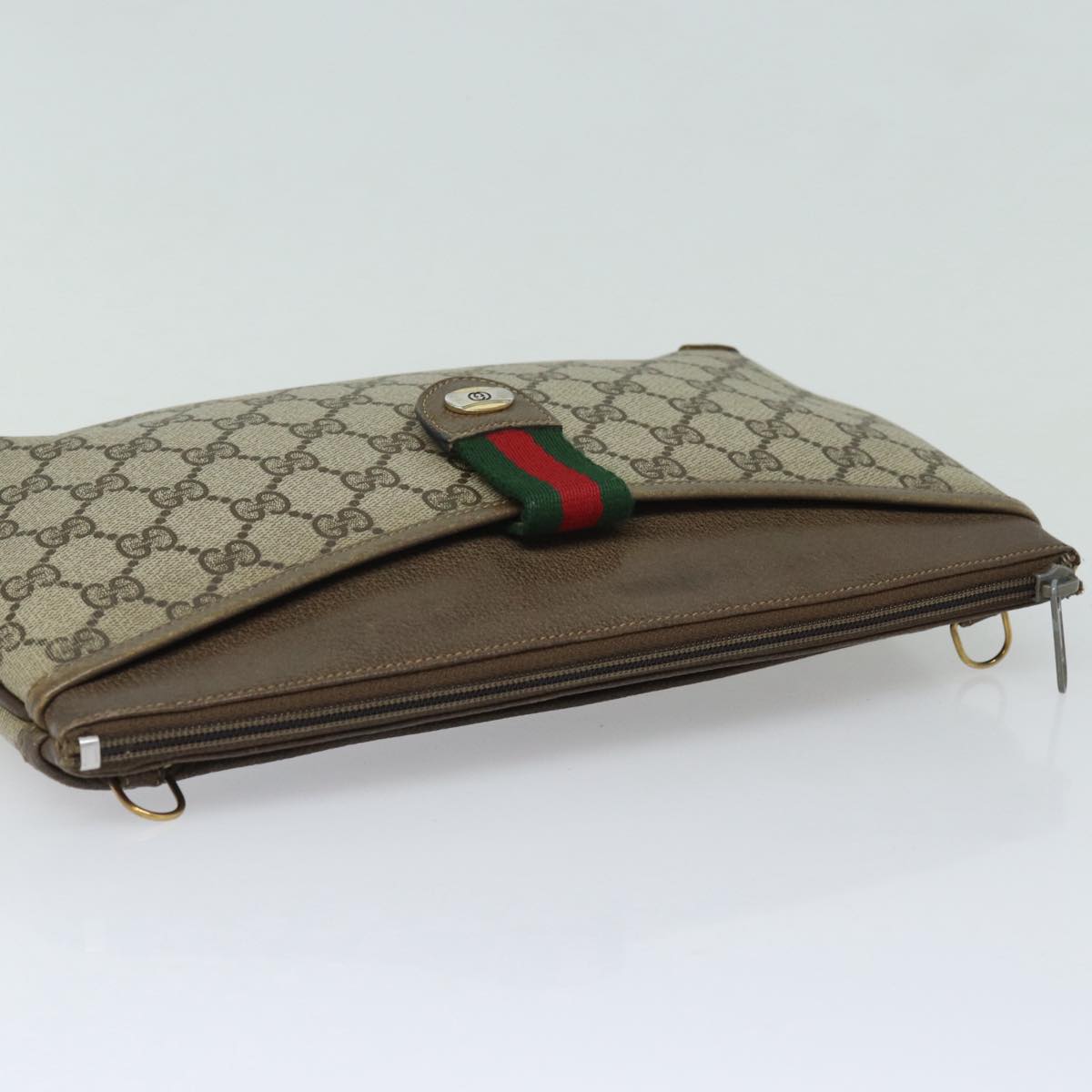 GUCCI GG Supreme Web Sherry Line Shoulder Bag PVC Beige 80683