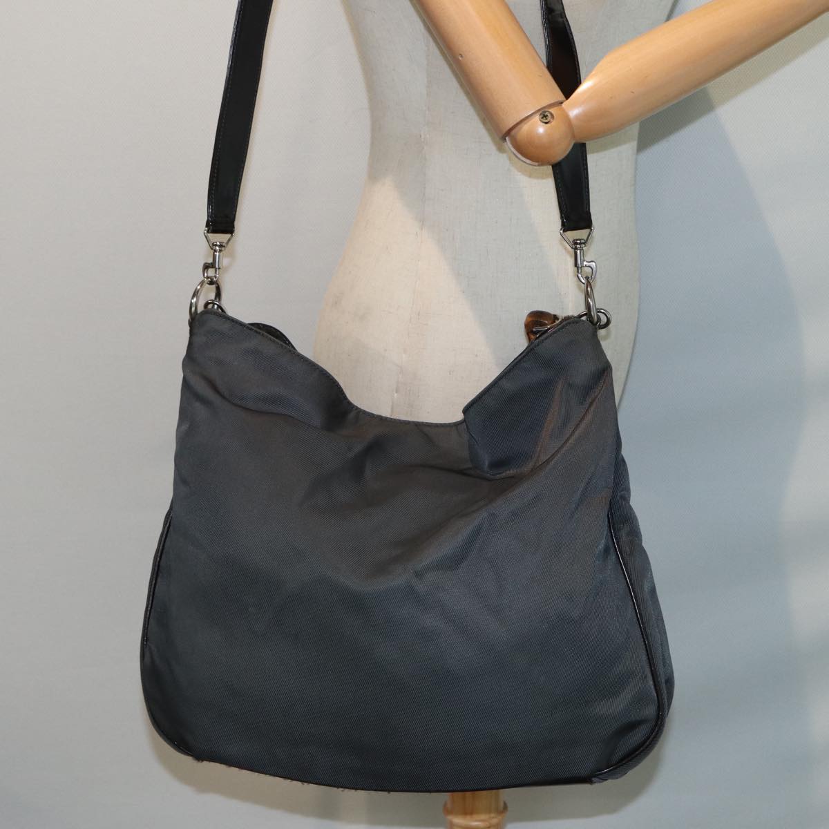 GUCCI Bamboo Shoulder Bag Nylon 2way Gray 001 3754 1577 80826