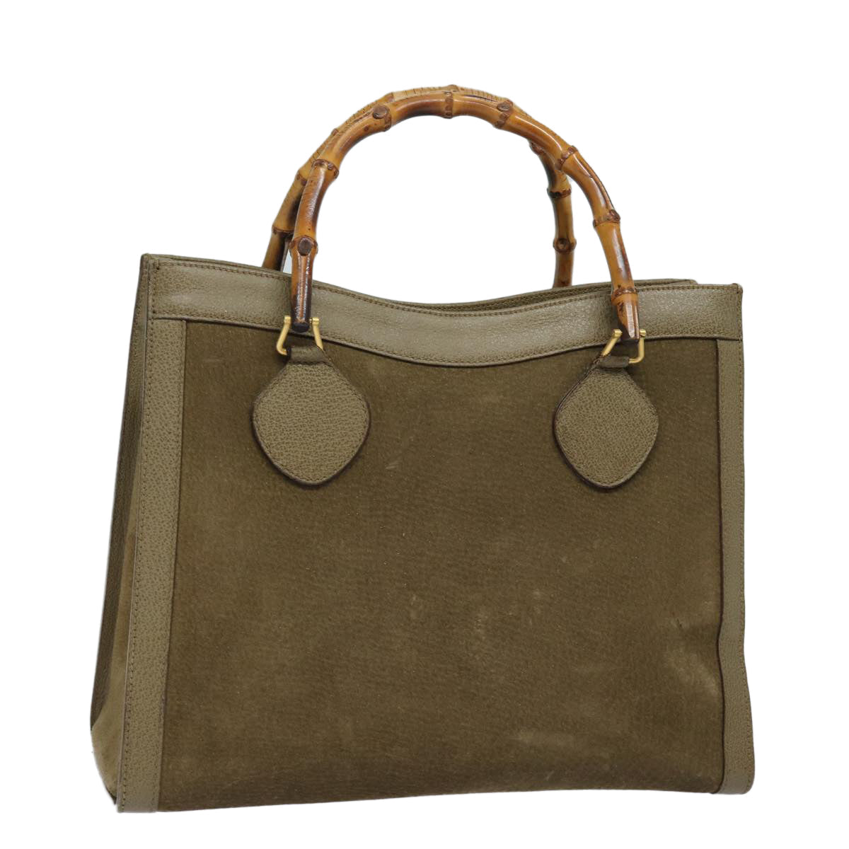 GUCCI Bamboo Hand Bag Suede Leather Khaki 002 1186 0260 80840