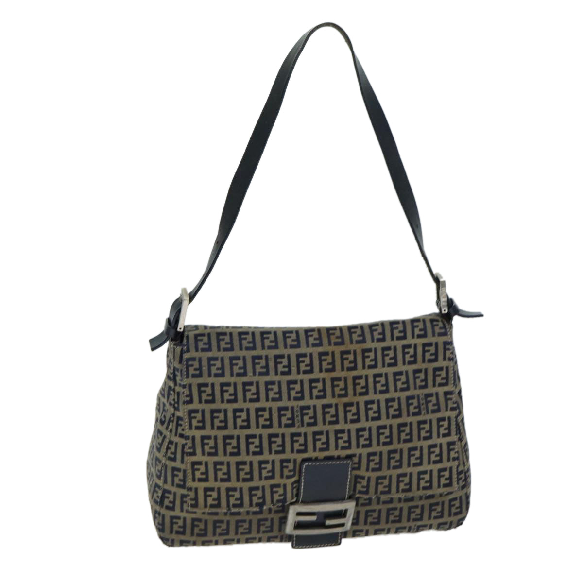 FENDI Zucchino Canvas Mamma Baguette Shoulder Bag Navy 80863