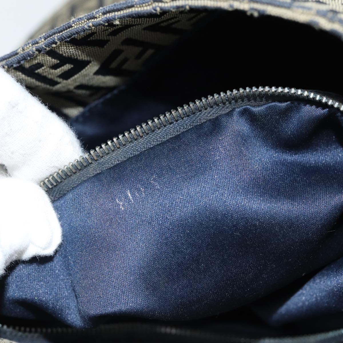 FENDI Zucchino Canvas Mamma Baguette Shoulder Bag Navy 80863