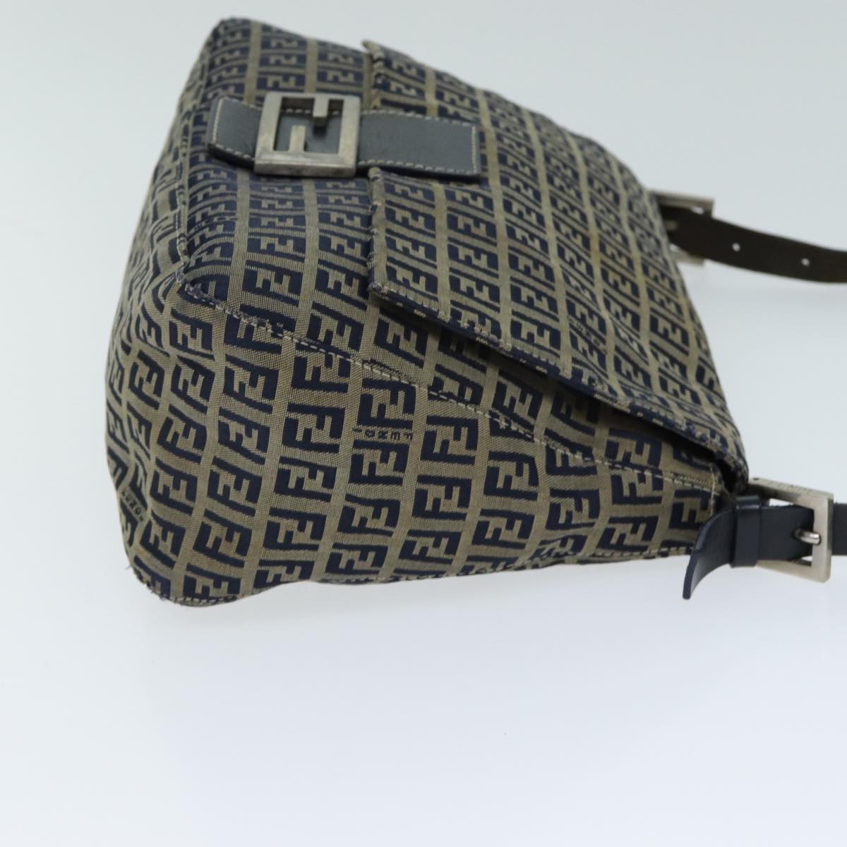 FENDI Zucchino Canvas Mamma Baguette Shoulder Bag Navy 80863