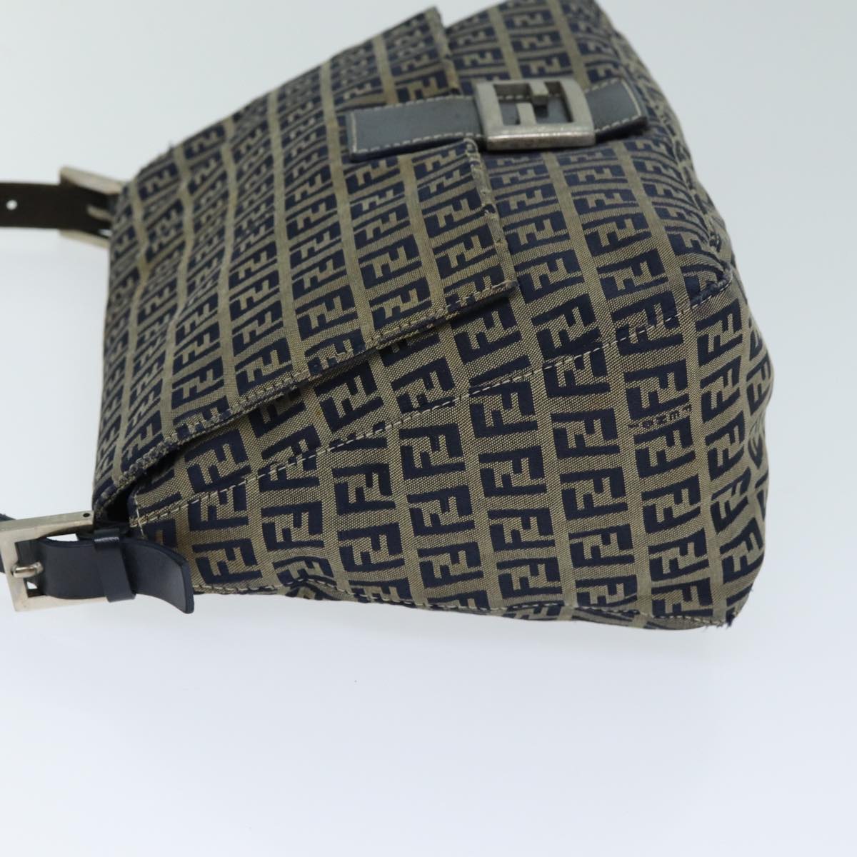 FENDI Zucchino Canvas Mamma Baguette Shoulder Bag Navy 80863
