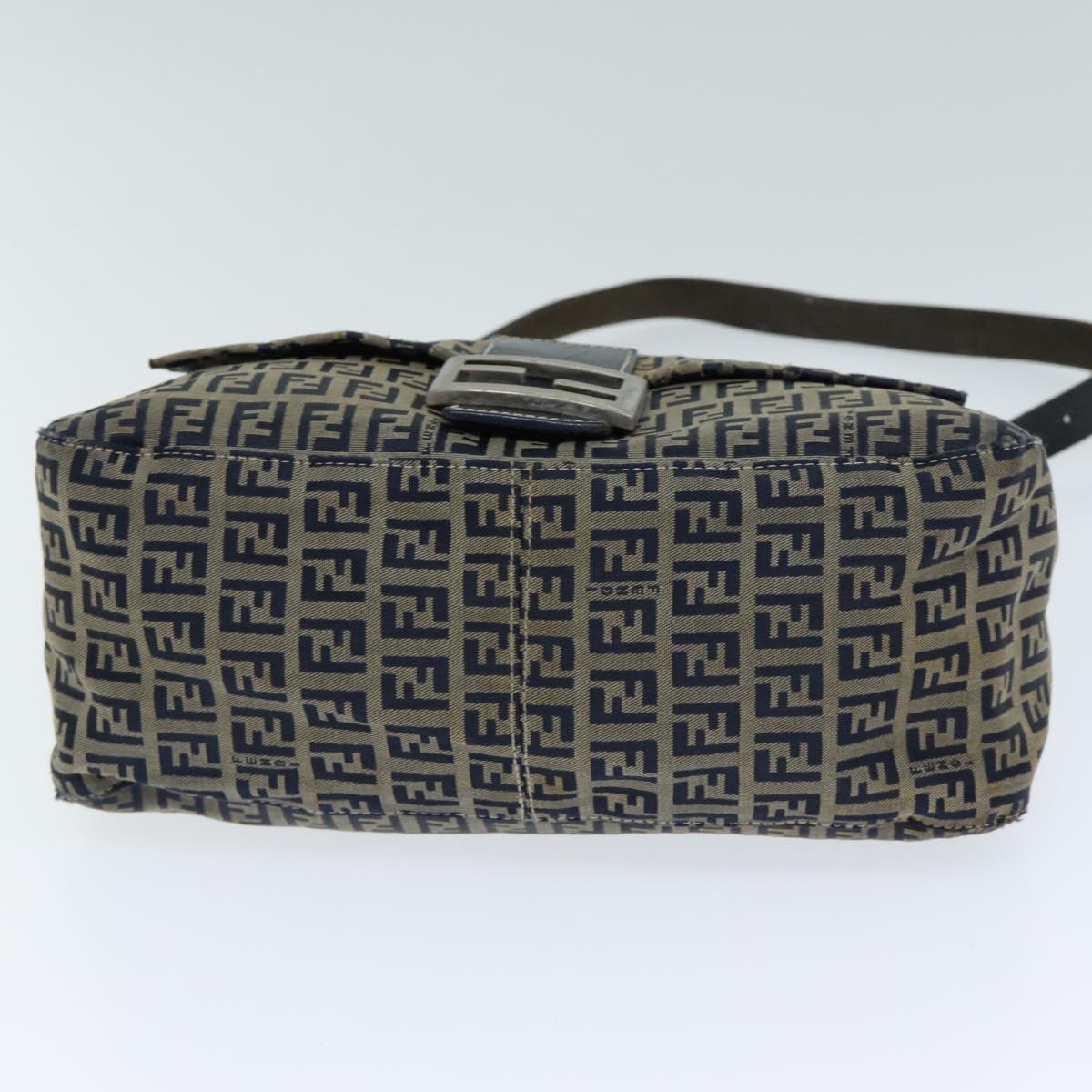 FENDI Zucchino Canvas Mamma Baguette Shoulder Bag Navy 80863