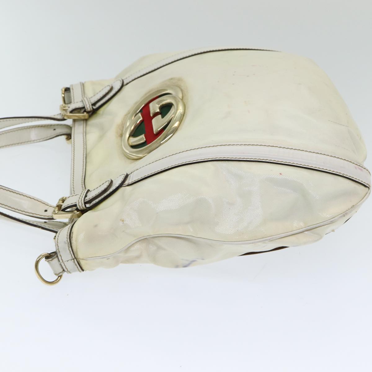 GUCCI Interlocking Web Sherry Bag Coated Canvas 2way White 162886 80900