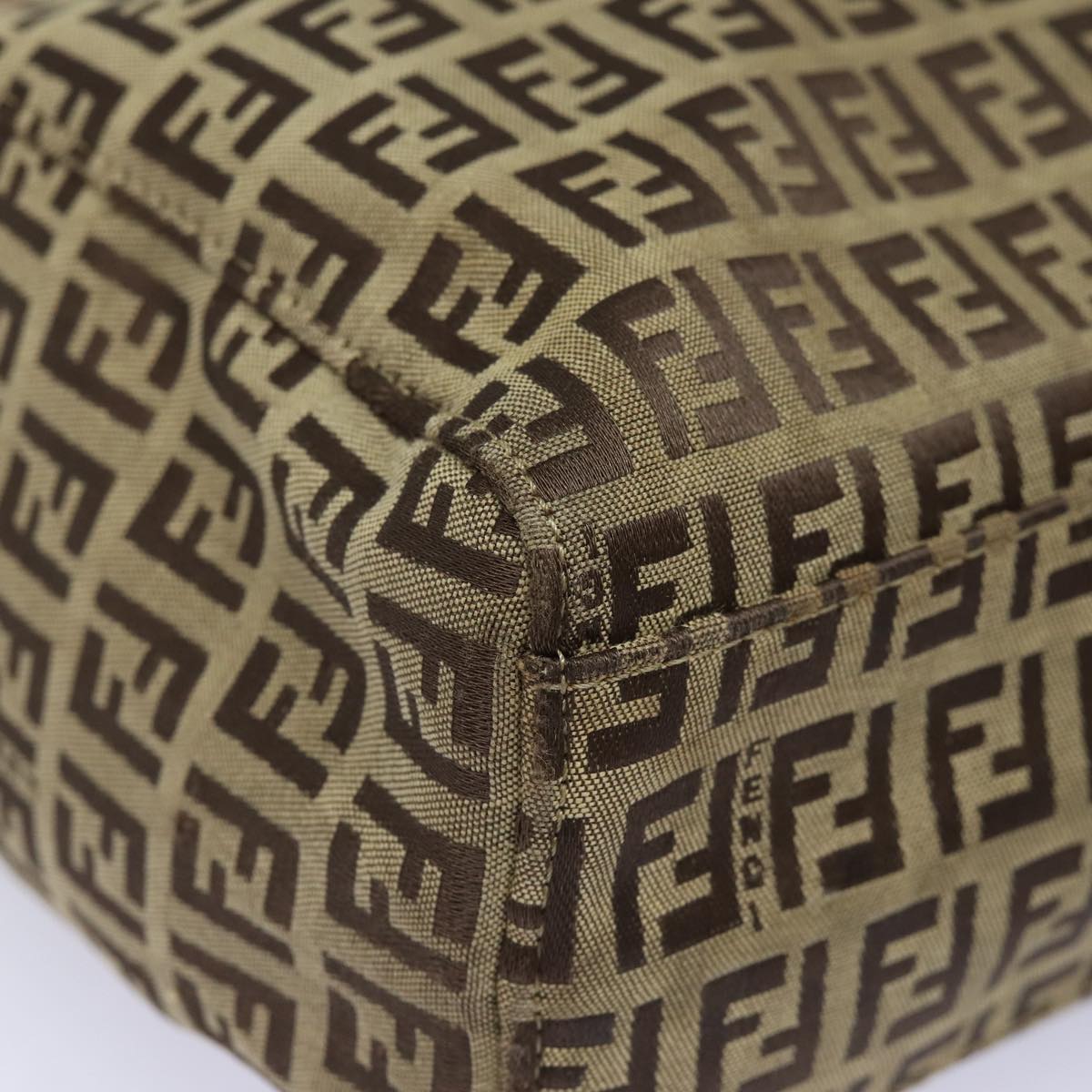 FENDI Zucchino Canvas Hand Bag Beige Brown 80903