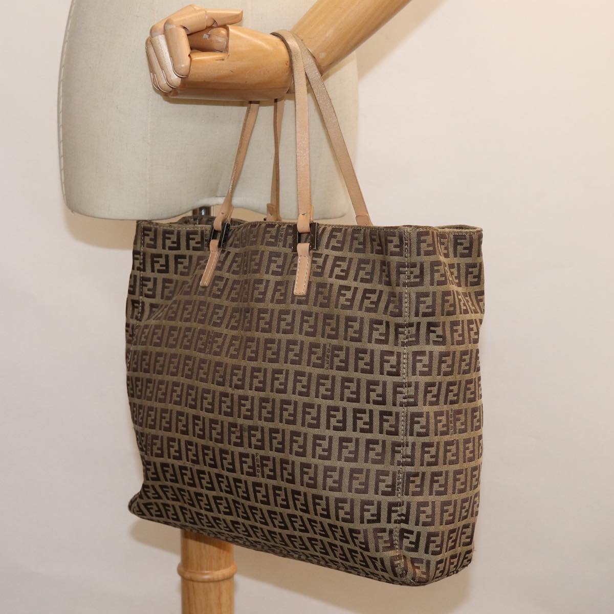 FENDI Zucchino Canvas Hand Bag Beige Brown 80903