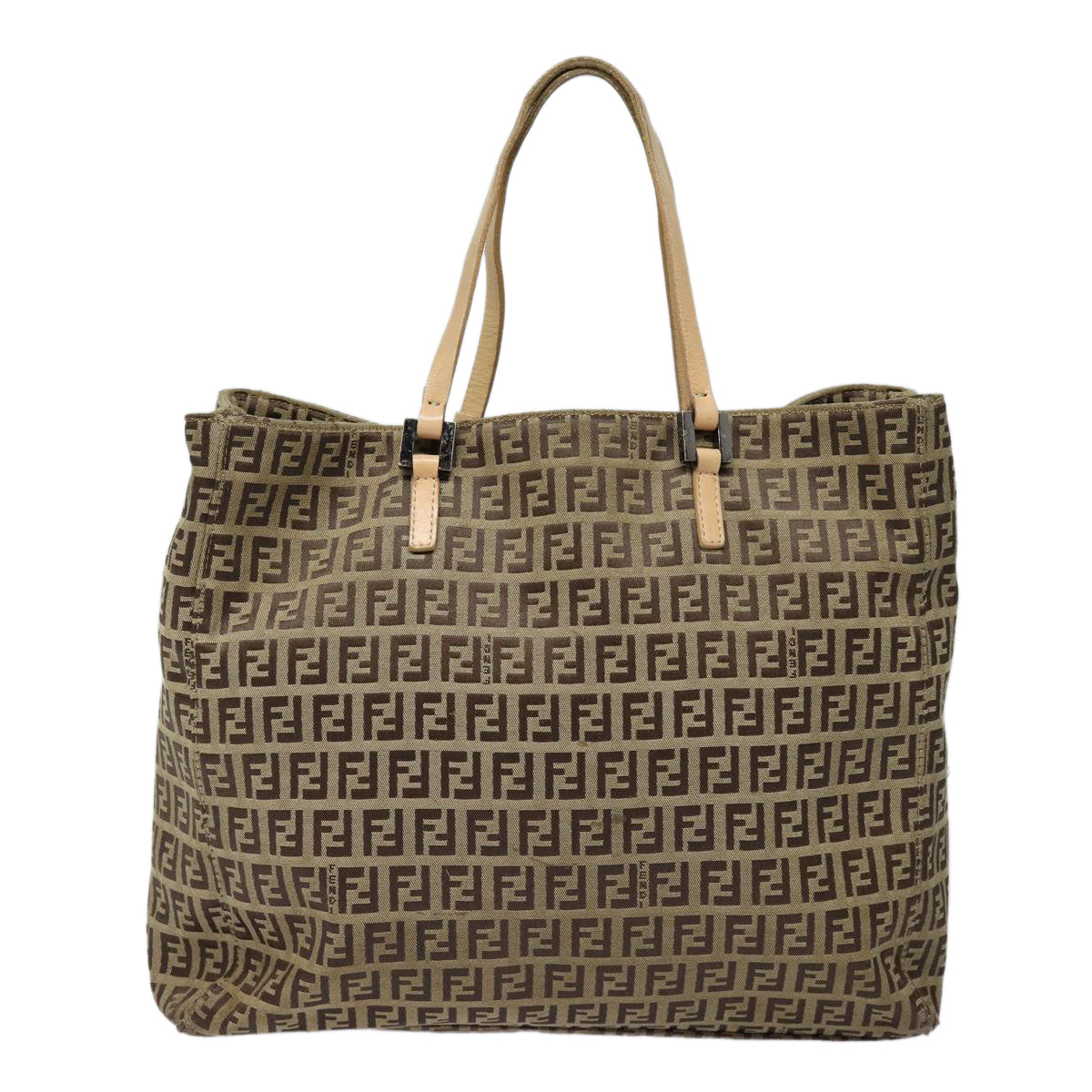 FENDI Zucchino Canvas Hand Bag Beige Brown 80903