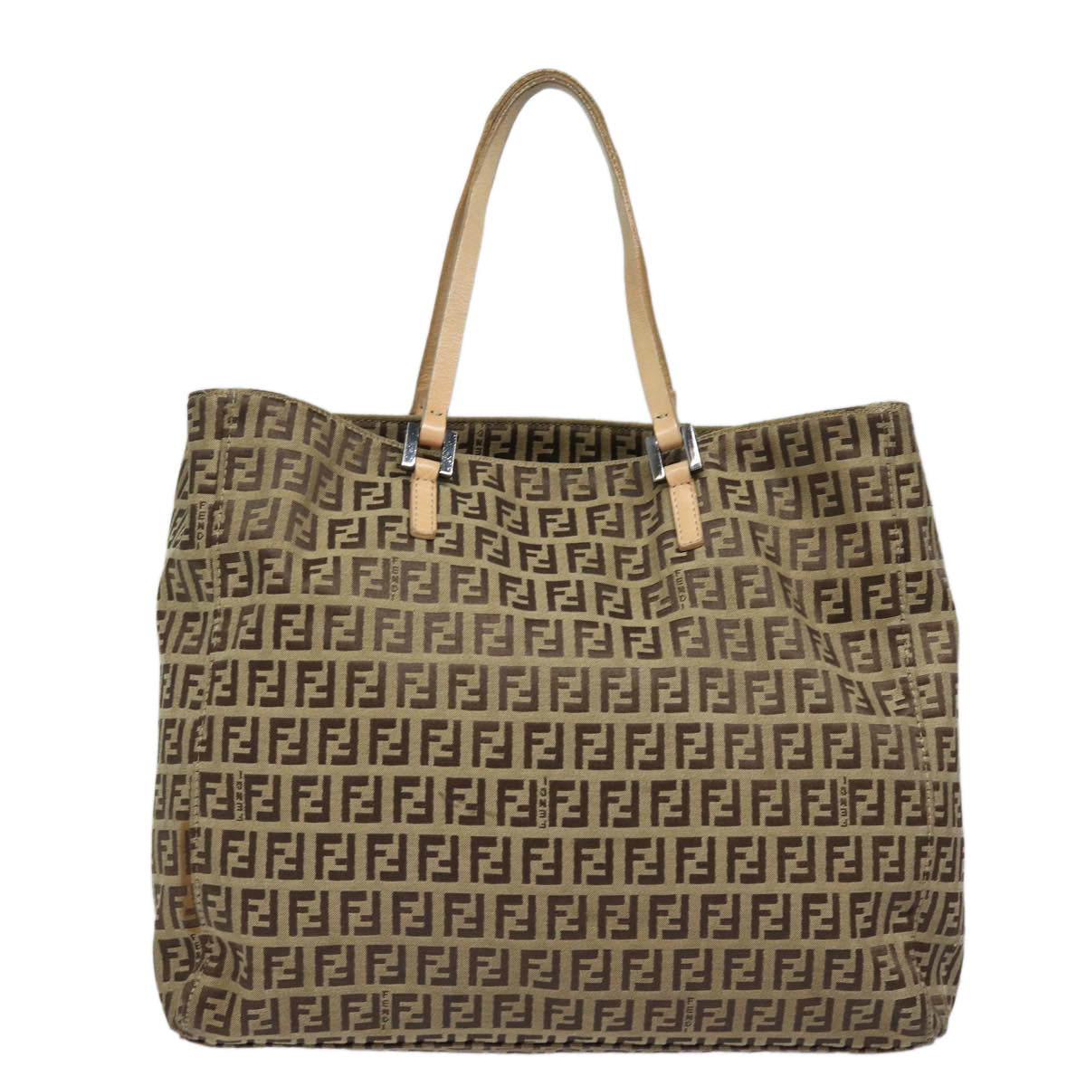 FENDI Zucchino Canvas Hand Bag Beige Brown 80903