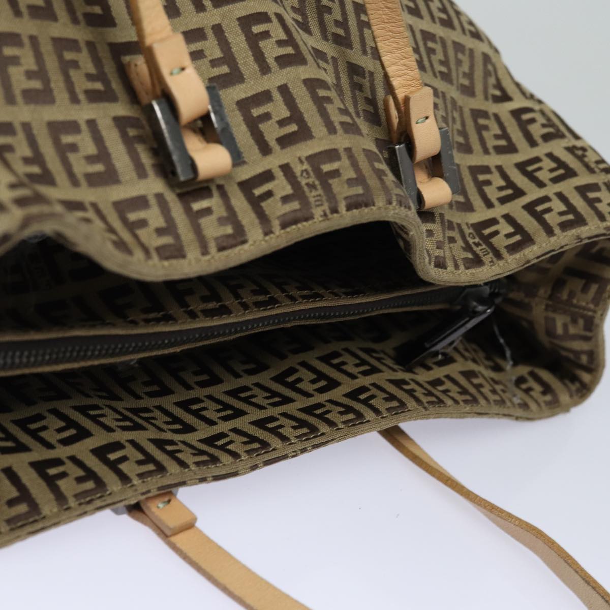 FENDI Zucchino Canvas Hand Bag Beige Brown 80903