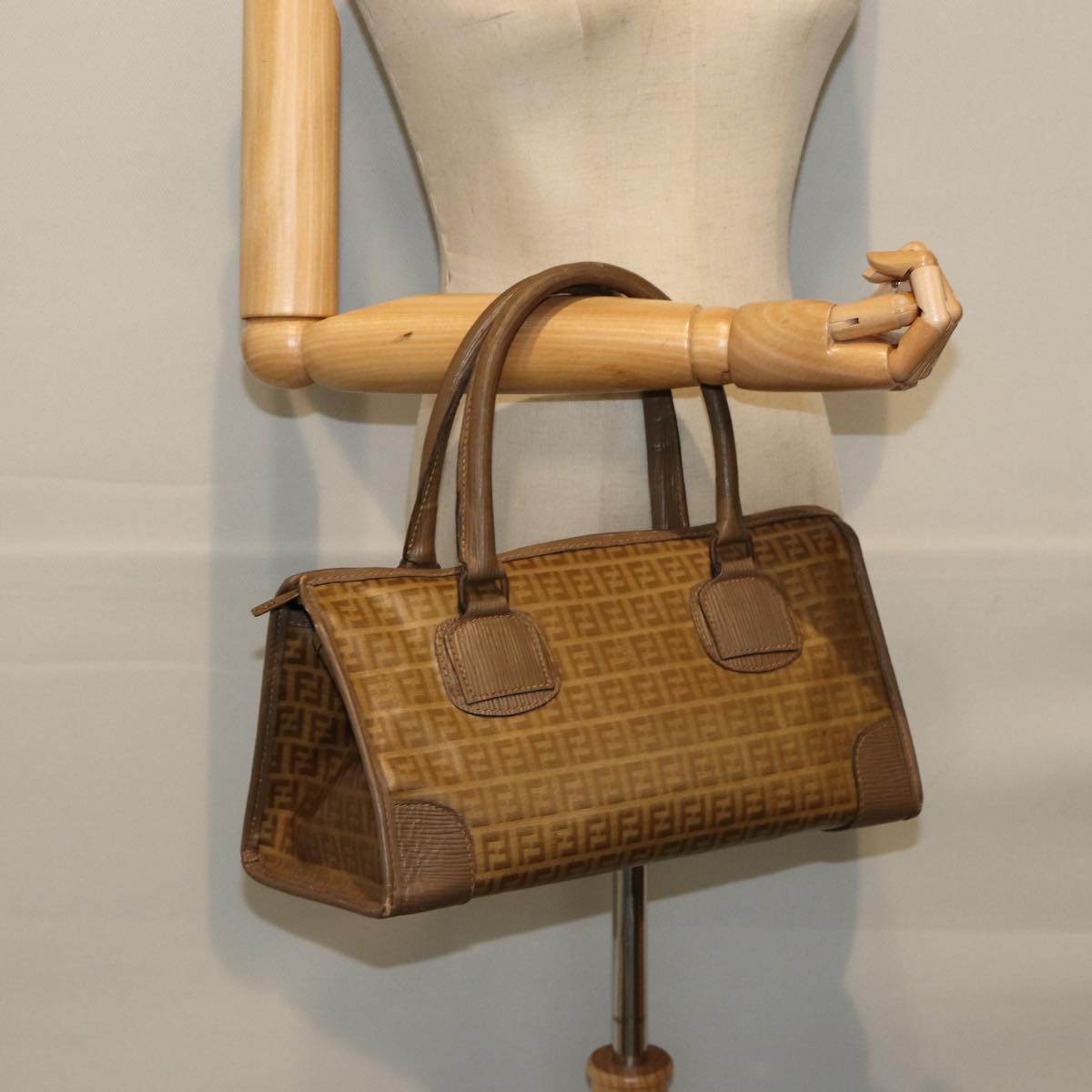 FENDI Zucchino Canvas Hand Bag Coated Canvas Beige 80960