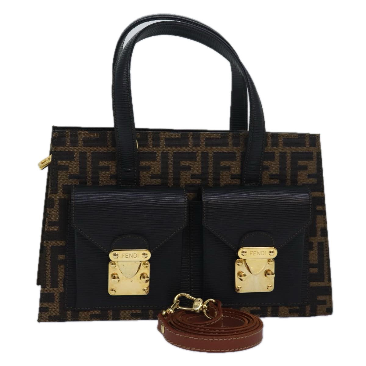 FENDI Zucca Canvas Hand Bag 2way Brown Black 80963