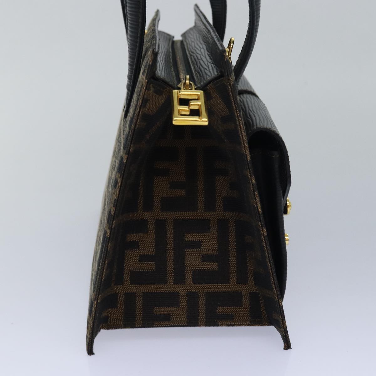 FENDI Zucca Canvas Hand Bag 2way Brown Black 80963