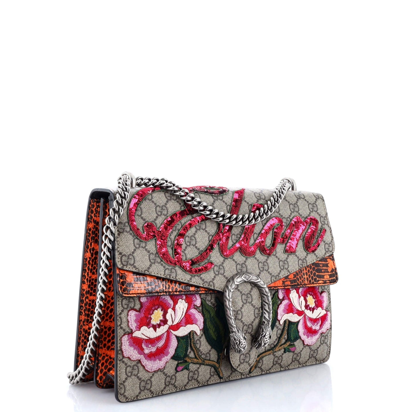 Dionysus Bag Embroidered GG Coated Canvas with Python Medium