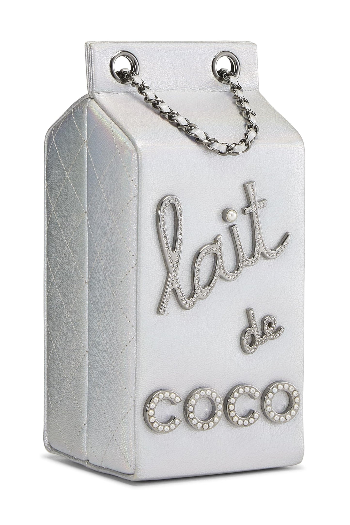 Chanel,  Metallic Silver Leather Coco Milk Carton Bag, Silver