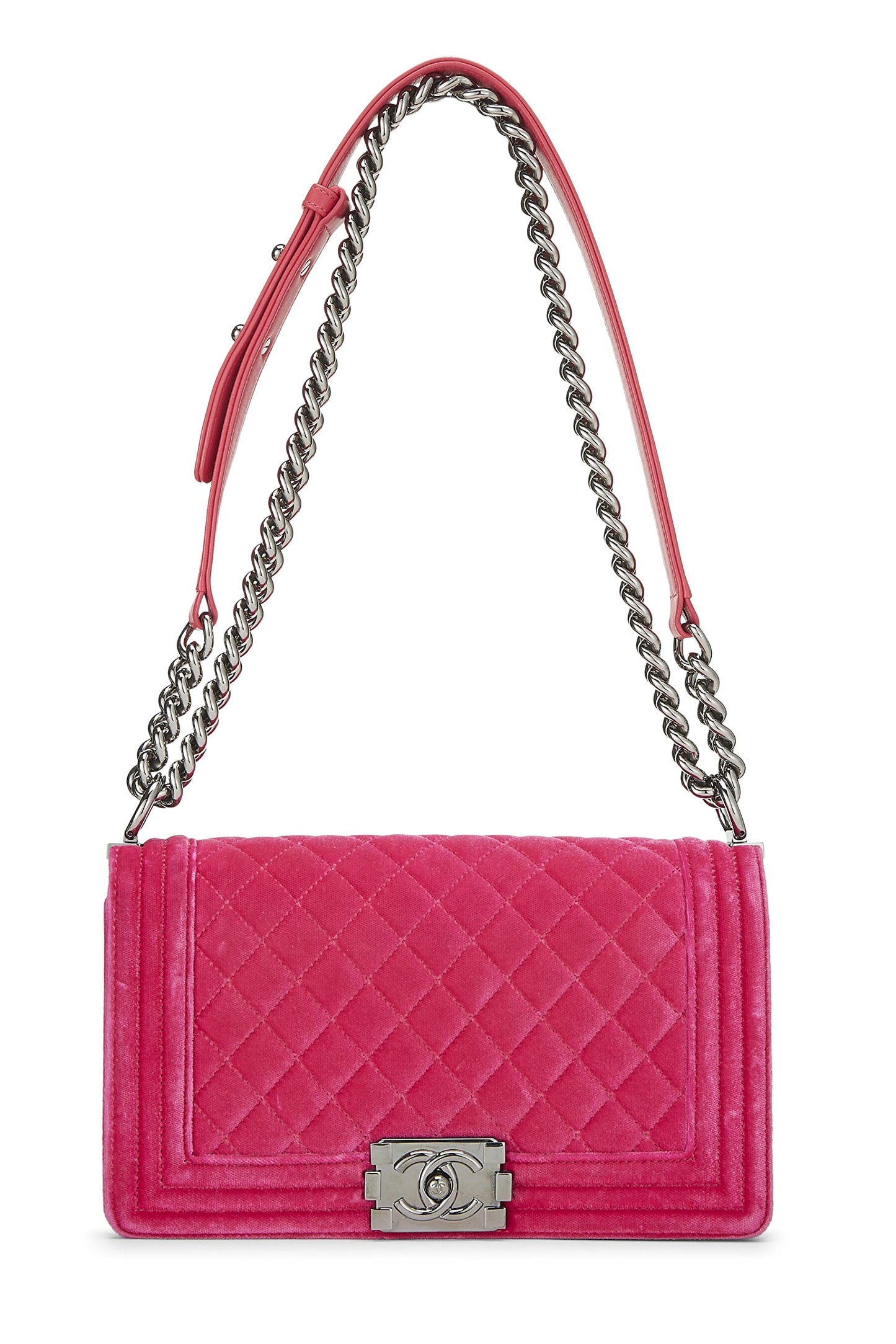 Chanel,  Pink Quilted Velvet Boy Bag Medium, Pink