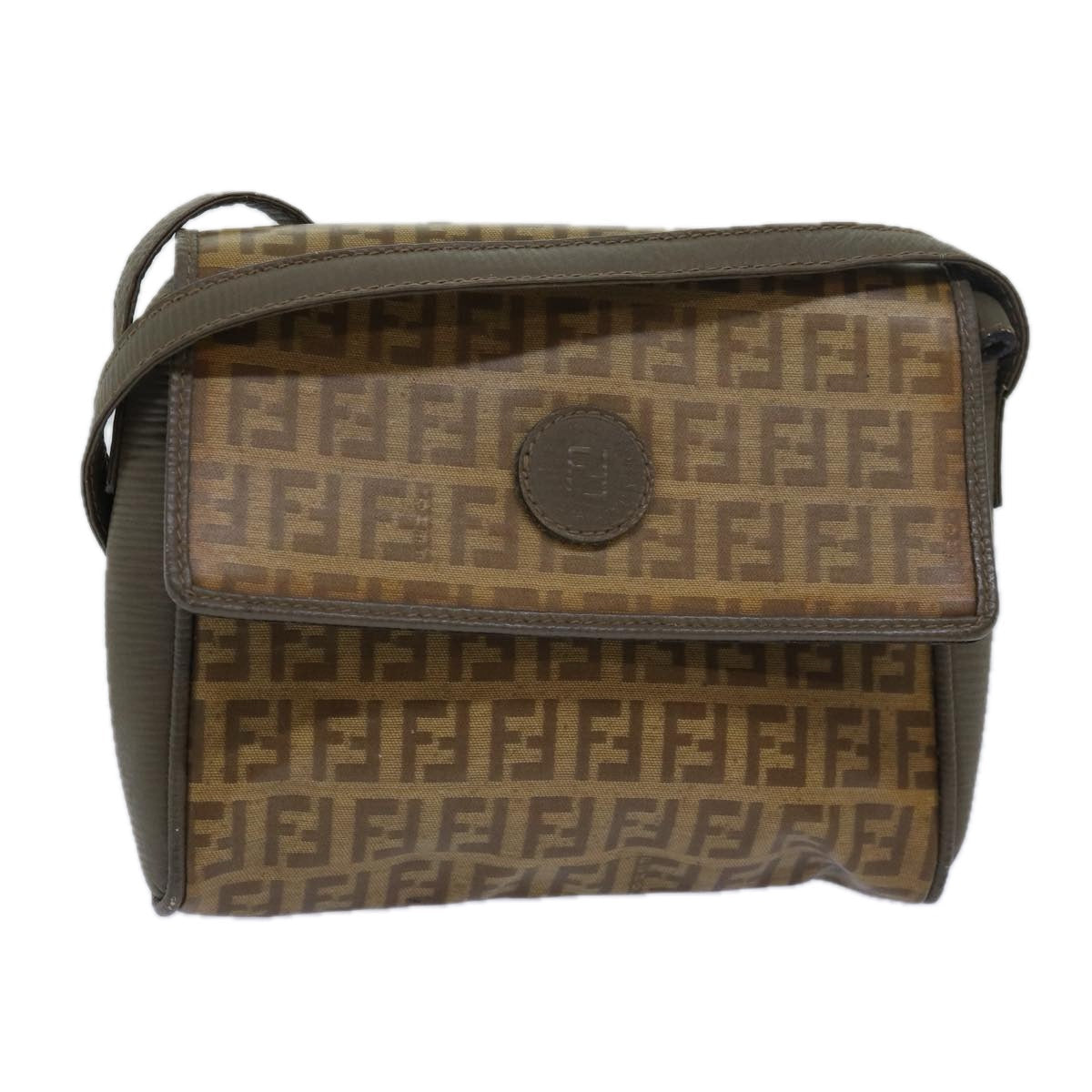 FENDI Zucchino Canvas Shoulder Bag Beige 81011