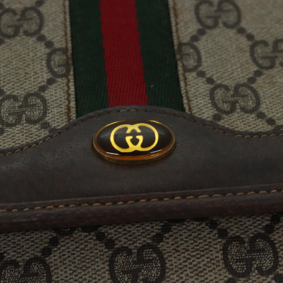 GUCCI GG Supreme Web Sherry Line Shoulder Bag PVC Leather Beige Red 81049
