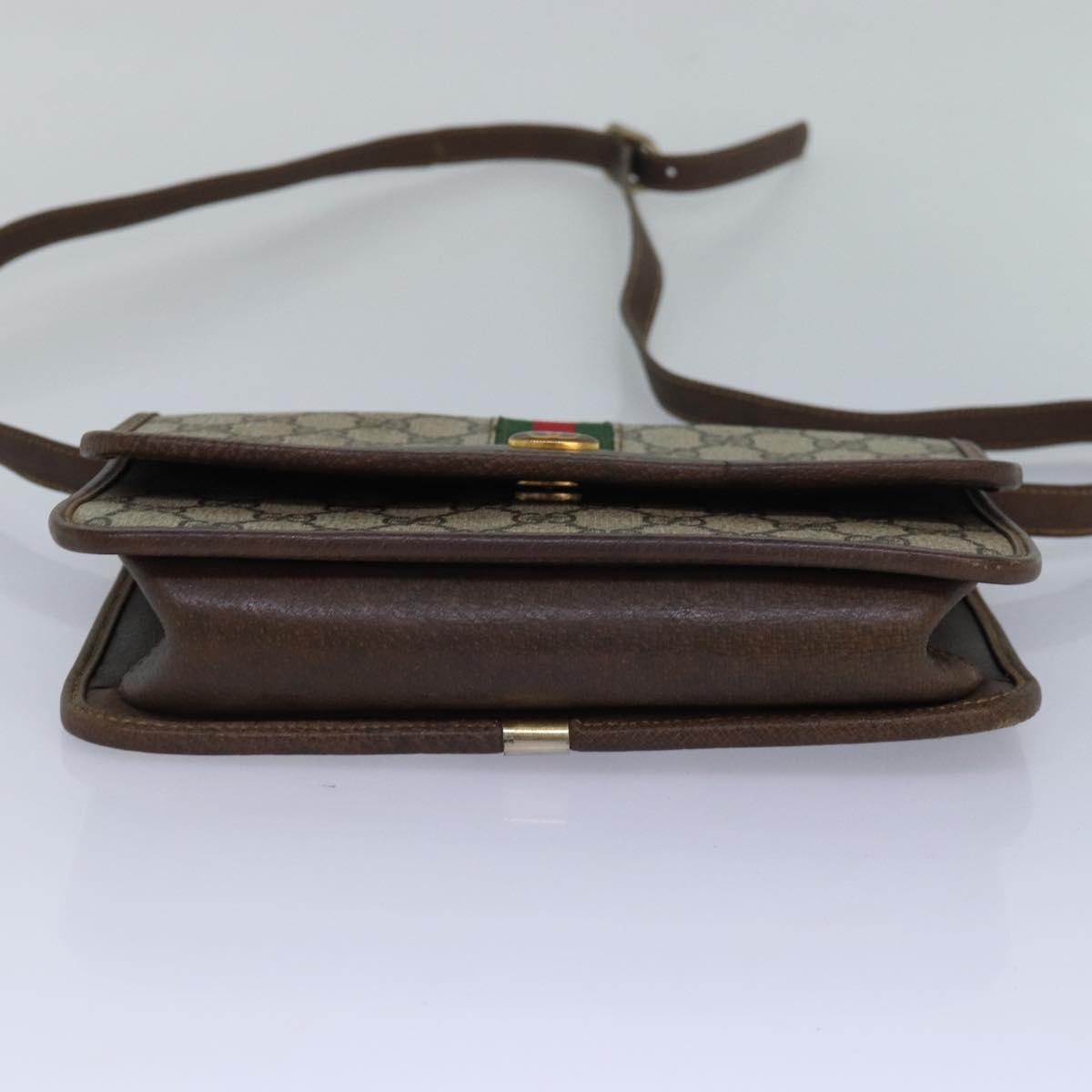 GUCCI GG Supreme Web Sherry Line Shoulder Bag PVC Leather Beige Red 81049