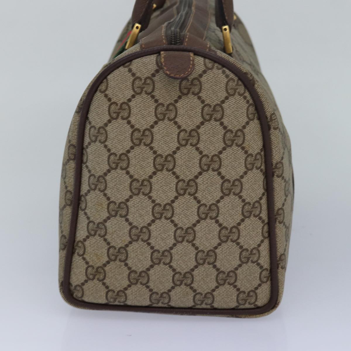GUCCI GG Supreme Web Sherry Line Boston Bag PVC Leather Beige 81054