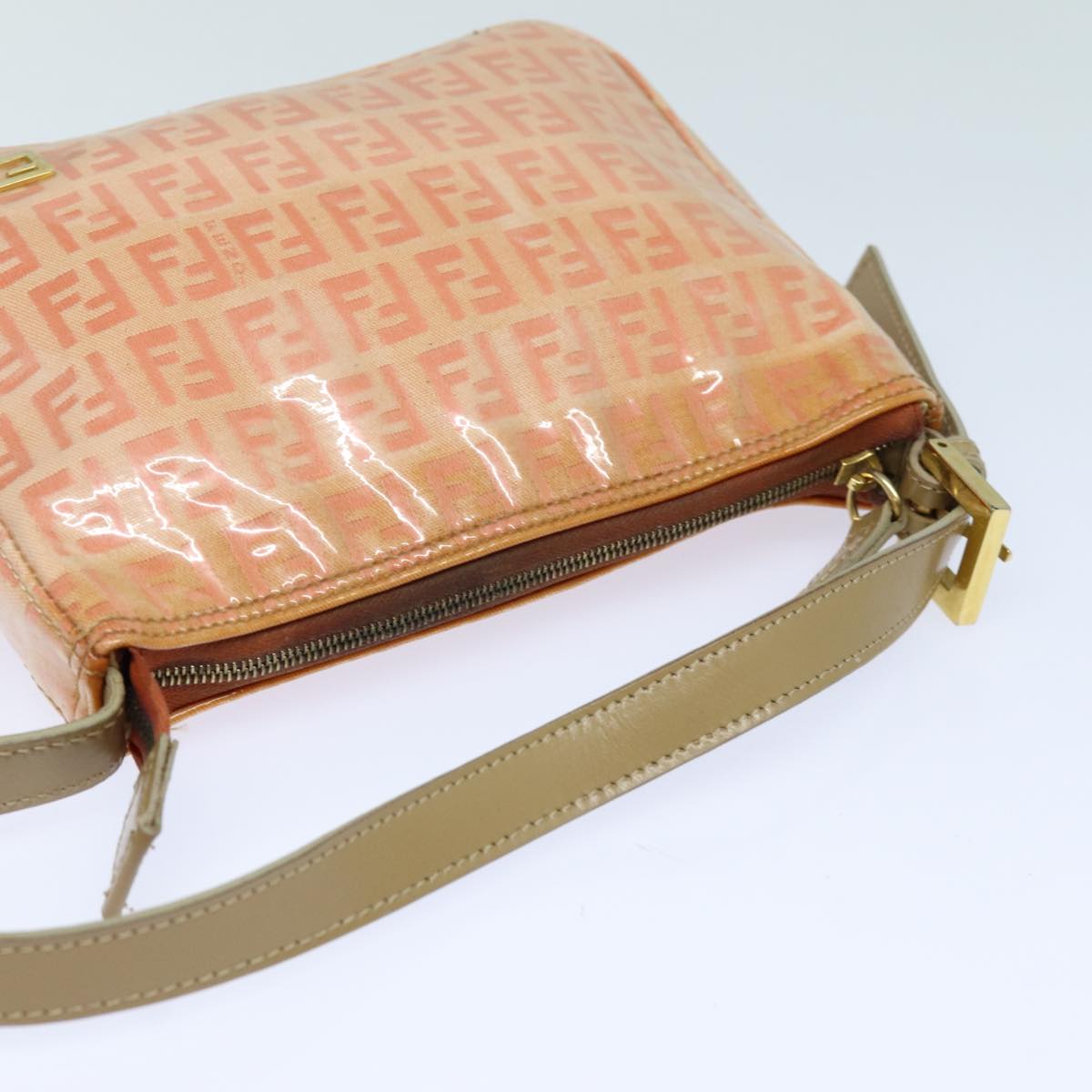 FENDI Zucchino Canvas Hand Bag Enamel Orange 81071