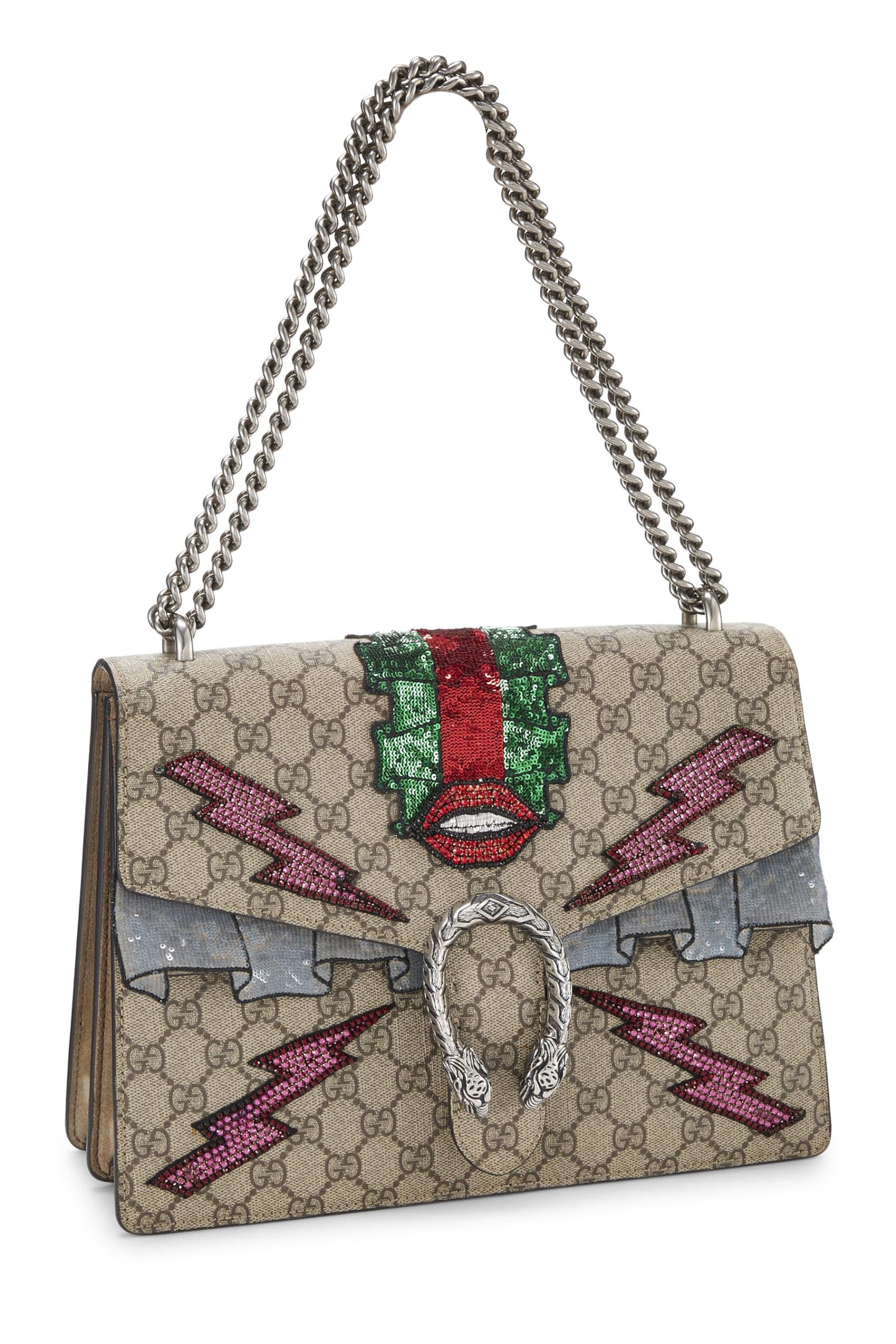 Gucci,  Multicolor Embroidered GG Supreme Canvas Dionysus Bag Medium, Brown