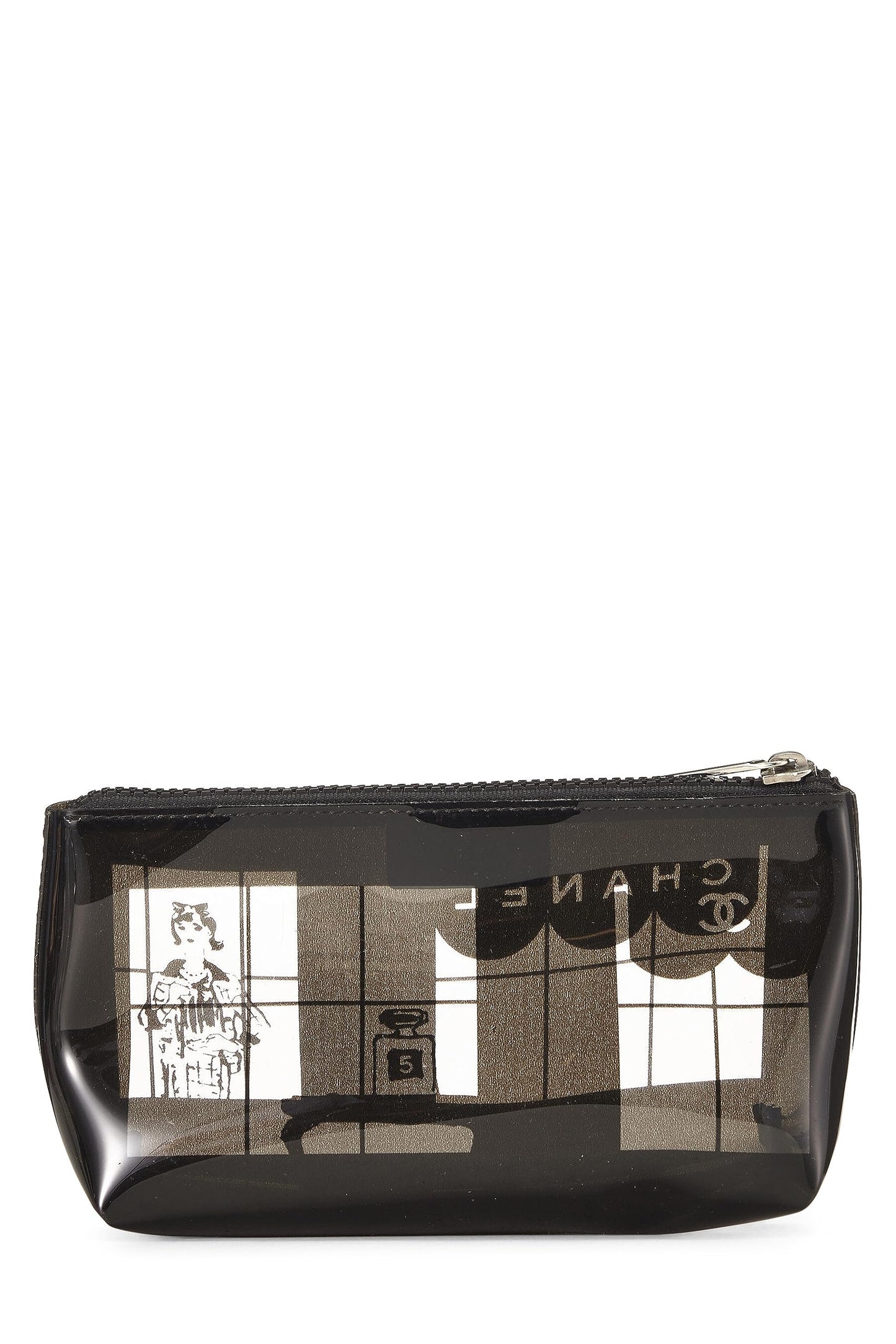 Chanel,  Clear & Black Vinyl Chanel Maison Pouch, Black