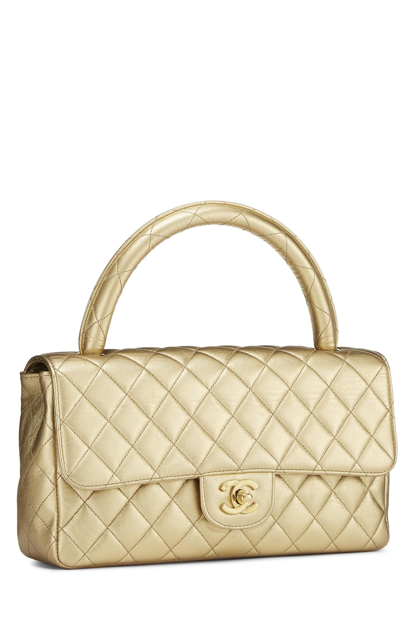 Chanel,  Metallic Gold Quilted Lambskin Kelly Flap Medium, Gold